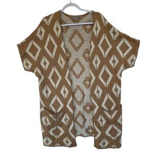 Jana Open Knit Cardigan Duster XL Brown Tribal Aztec Boho Western Cowgirl Cozy